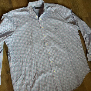 Men's Polo Ralph Lauren 2XLT Blue Plaid Casual Button Down Shirt